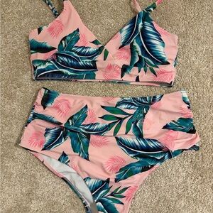 SHEIN Pink and Green Leaf Bikini